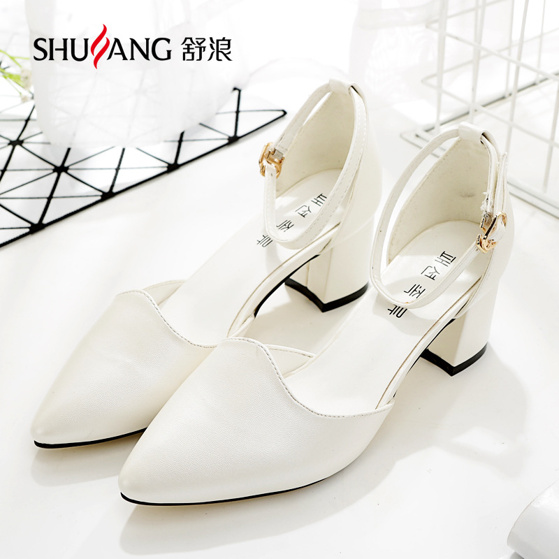 舒浪2016春季女鞋新品女士單鞋韓版粗跟中跟鞋尖頭甜美鞋源頭廠傢批發・進口・工廠・代買・代購