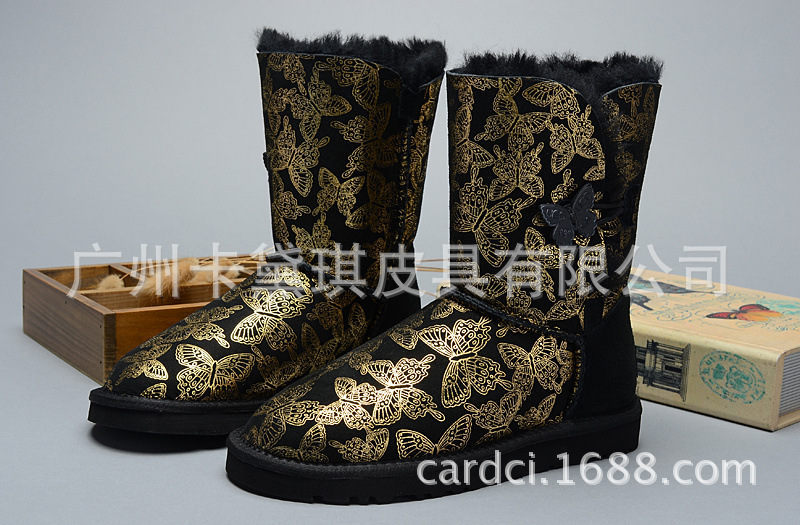 新款羊毛一體 1002195蝴蝶結 真羊皮 中筒雪靴工廠,批發,進口,代購