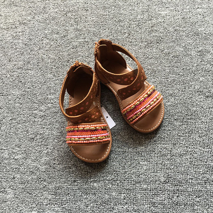 一件代發 外貿夏季女童中小童寶寶民族風繡珠高幫包跟羅馬 涼鞋工廠,批發,進口,代購