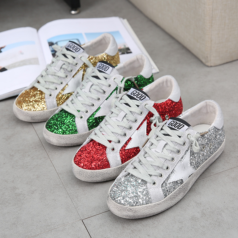 2016新款楊冪同款鞋GoldenGoose ggdb綠色亮片真皮低幫休閒女鞋工廠,批發,進口,代購
