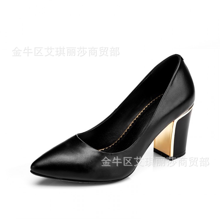 廠傢直銷真皮女鞋新款百搭尖頭粗跟單鞋高跟鞋婚鞋淺口職業工作鞋工廠,批發,進口,代購