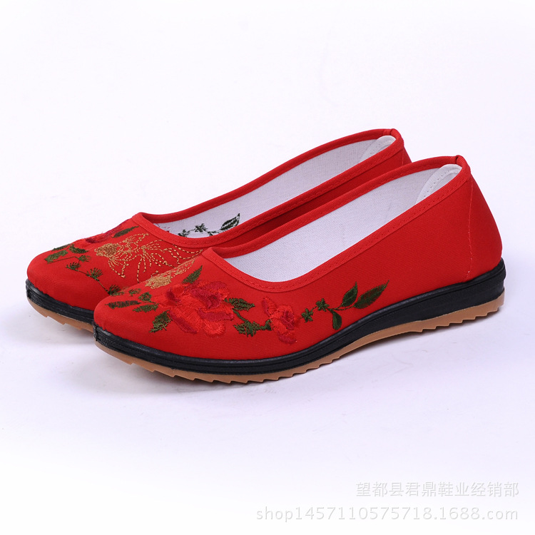 2016春季新款繡花民族風坡跟單鞋女式圓頭單鞋老北京佈鞋工廠,批發,進口,代購