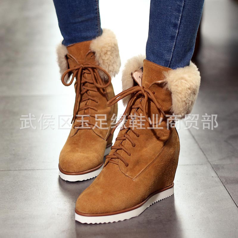 2016歐美秋冬新品休閒圓頭牛翻皮真皮加絨內增高兩穿女短靴雪靴工廠,批發,進口,代購