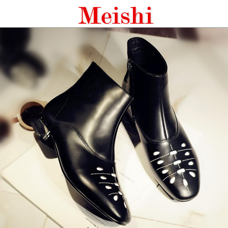 Meishi槑氏女靴秋冬季真皮短筒靴子馬丁靴歐美時尚平底短靴女單靴批發・進口・工廠・代買・代購