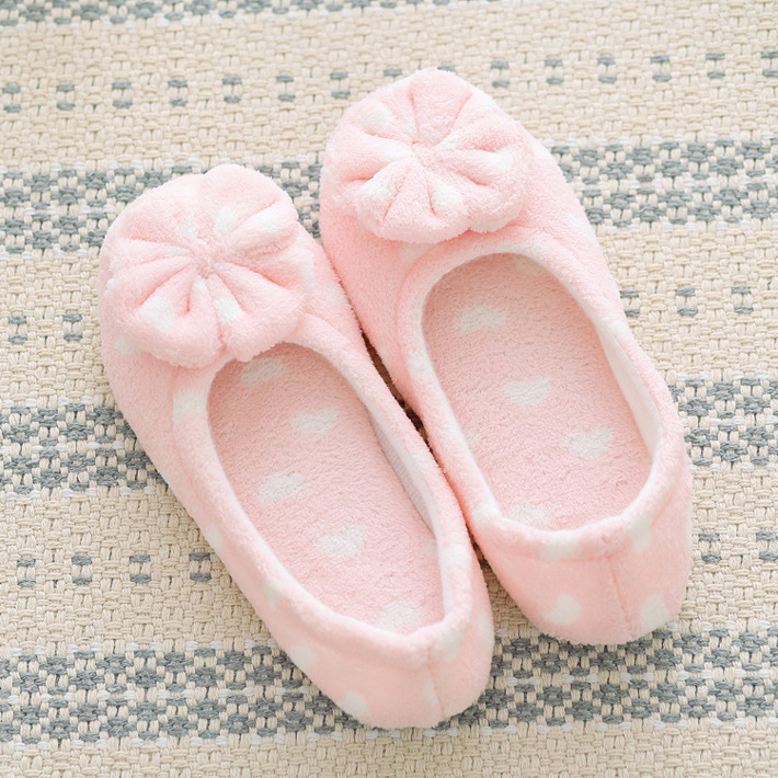 粉色波點珊瑚絨包跟傢居鞋月子鞋平底鞋女生可愛居傢地板軟底拖鞋批發・進口・工廠・代買・代購