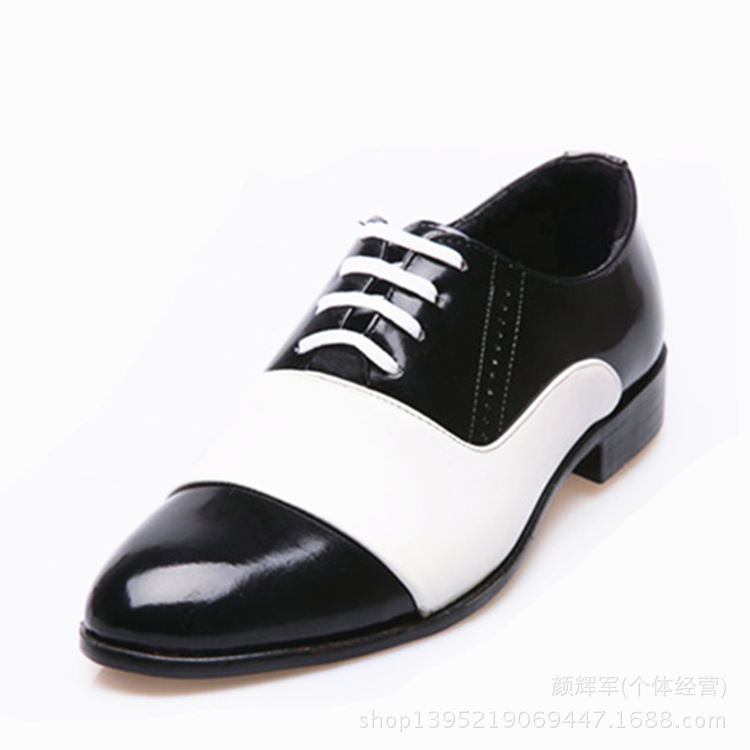 3081單鞋韓版正品男士時尚三接頭皮鞋黑白色漆皮潮鞋尖頭低幫鞋男工廠,批發,進口,代購