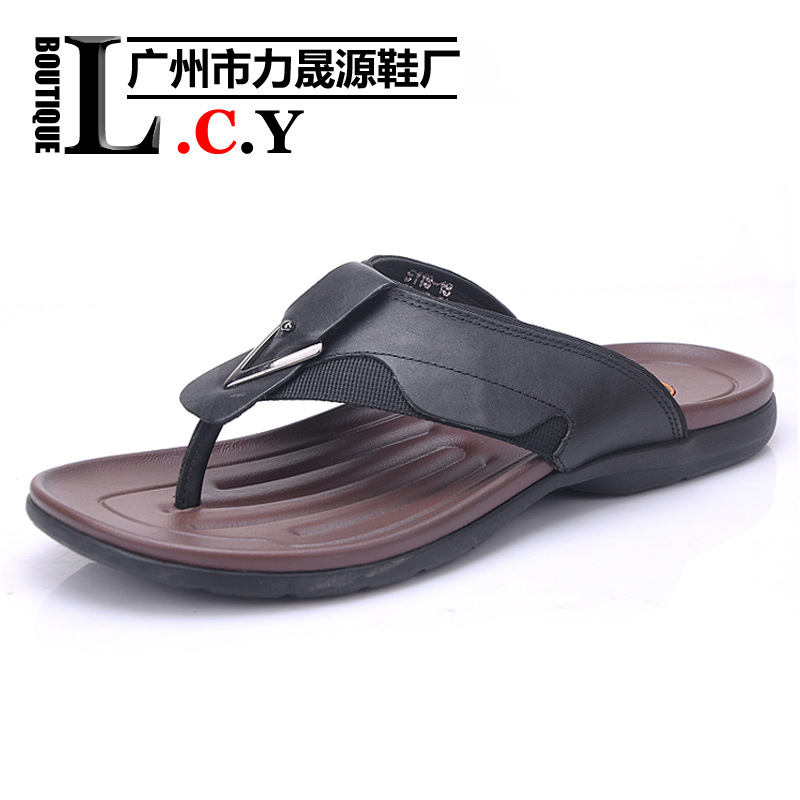 新款男式韓版休閒夏季皮涼鞋正品透氣真皮男士沙灘鞋拖鞋軟潮工廠,批發,進口,代購