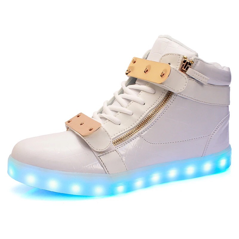 廠傢直銷 側拉鏈高幫鐵片發光鞋 USB充電板鞋LED情侶燈鞋工廠,批發,進口,代購