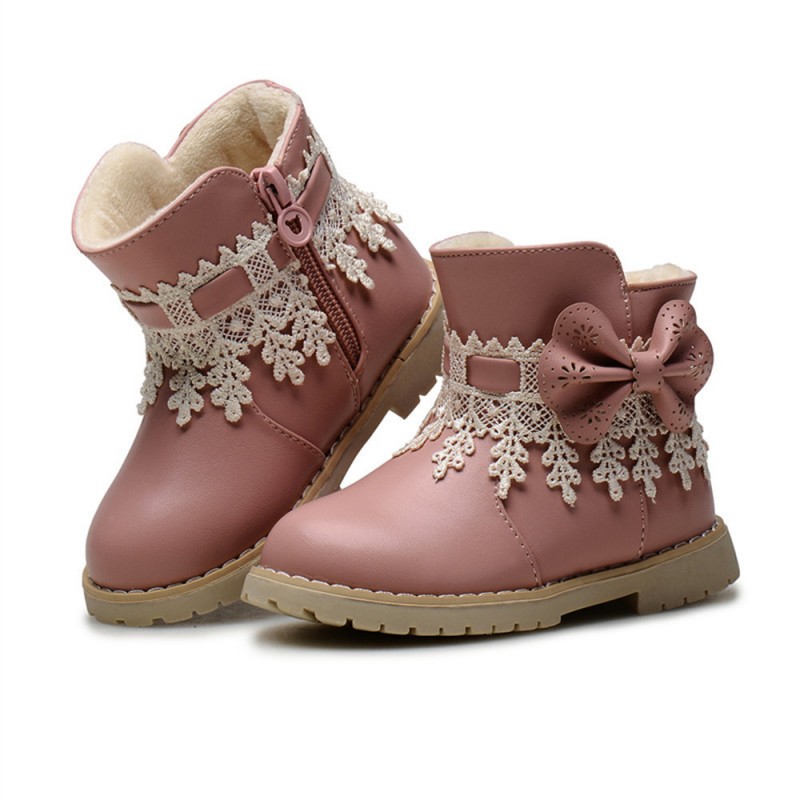 齊瓦戈女童蕾絲花邊甜美棉靴 保暖舒適寶寶平底短靴CS3302工廠,批發,進口,代購
