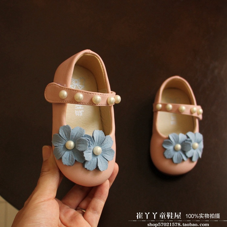 2016年秋季新款珍珠花朵女寶寶單鞋1-2歲小女孩皮鞋嬰兒學步鞋子工廠,批發,進口,代購