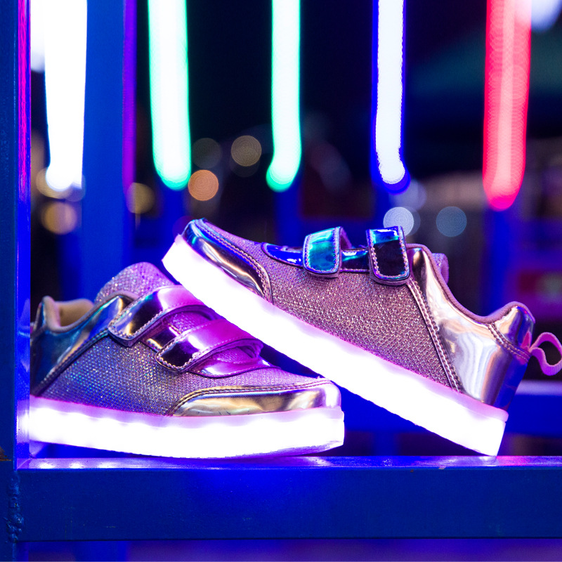 2016兒童燈鞋 夏 USB充電LED發光鞋 男女童鞋 金銀亮麵魔術貼燈鞋批發・進口・工廠・代買・代購