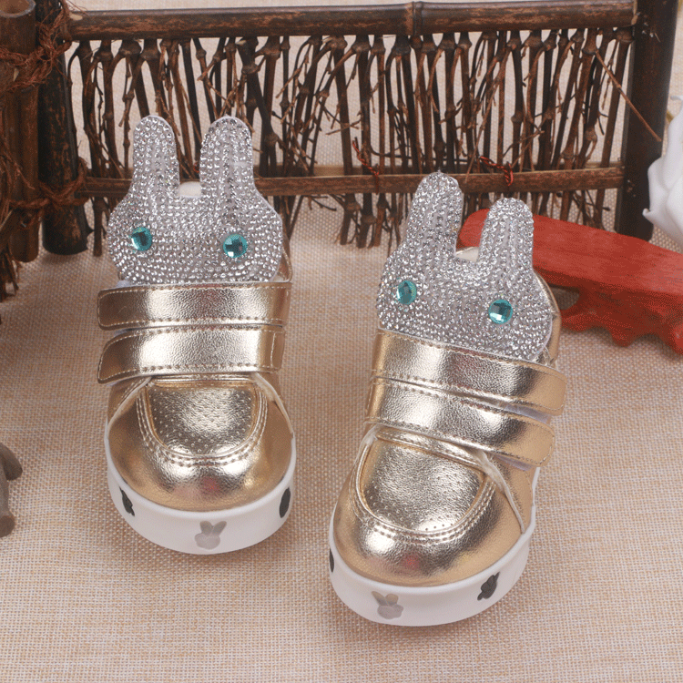 2015冬季新款韓版亮鉆兔子加厚棉鞋女童0-1-3歲寶寶學步鞋閃燈鞋工廠,批發,進口,代購
