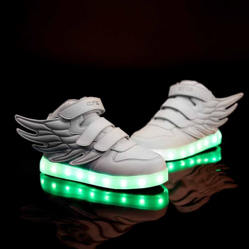 新款七彩LED燈鞋帶翅膀童鞋 USB充電男女童發光鞋批發工廠,批發,進口,代購