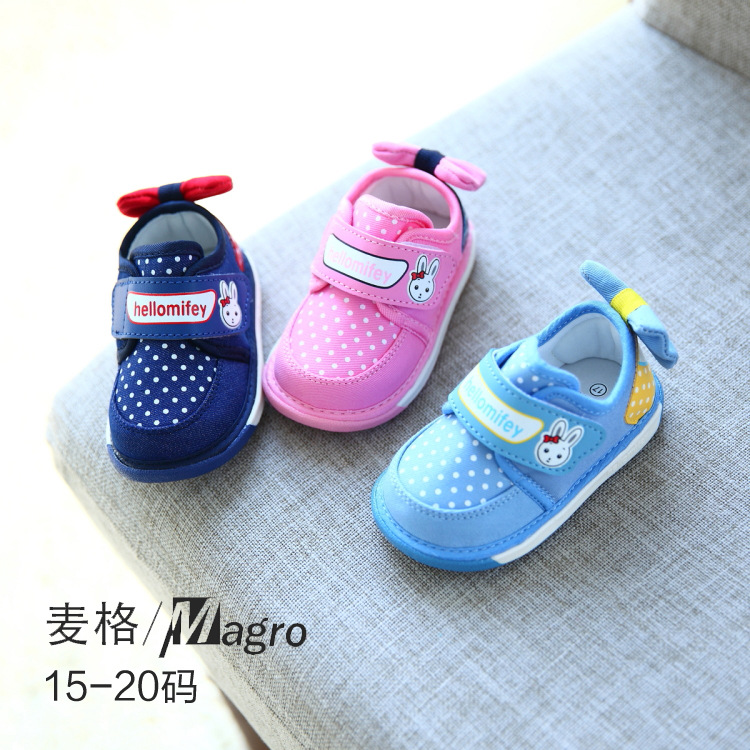 小兔米菲2016秋款蝴蝶結兒童帆佈鞋 新品叫叫鞋防滑寶寶鞋兒童鞋工廠,批發,進口,代購