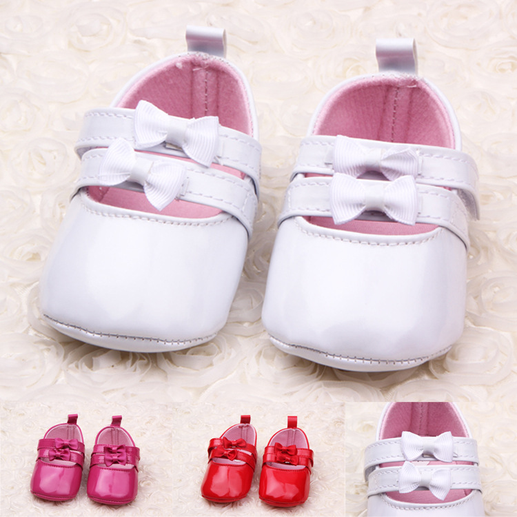 新款批發 baby shoes PU亮麵雙黏小蝴蝶結嬰兒鞋學步鞋 0034工廠,批發,進口,代購