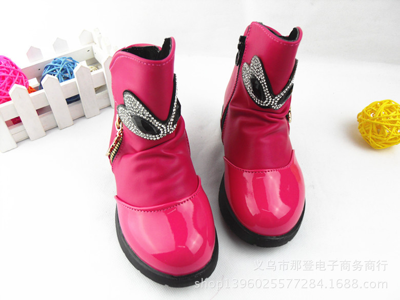 2014新款韓版 帶鉆側拉鏈女童中筒靴 亮皮中童靴子工廠,批發,進口,代購