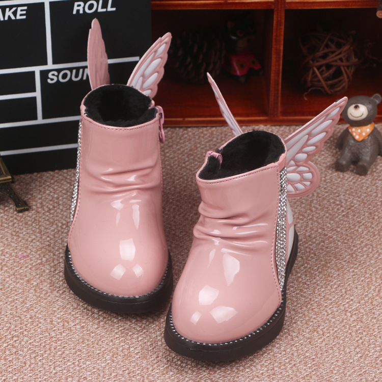 2015冬季新款氣質翅膀水鉆女童棉靴1-2-3歲寶寶棉鞋小童皮鞋爆款工廠,批發,進口,代購
