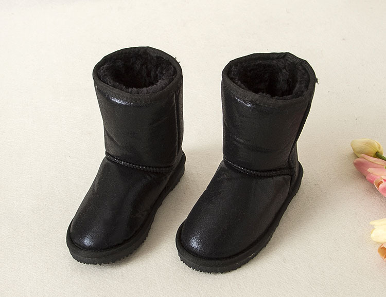 童鞋 冬季女童5-7歲亮麵革防水套腳時尚加絨保暖雪靴短靴Z008批發・進口・工廠・代買・代購