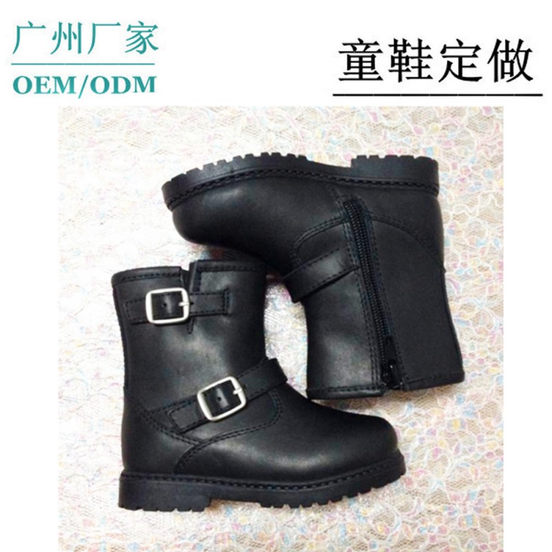 廣州外貿童鞋廠傢 意大利品質黑色牛皮橡膠底真皮時尚中性童靴工廠,批發,進口,代購