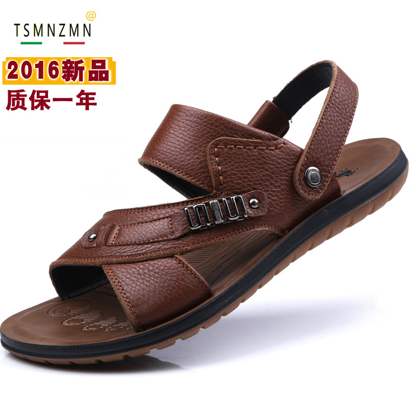 2016新款男士涼鞋夏季真皮透氣防滑露趾沙灘鞋牛筋聚氨脂底涼拖鞋批發・進口・工廠・代買・代購