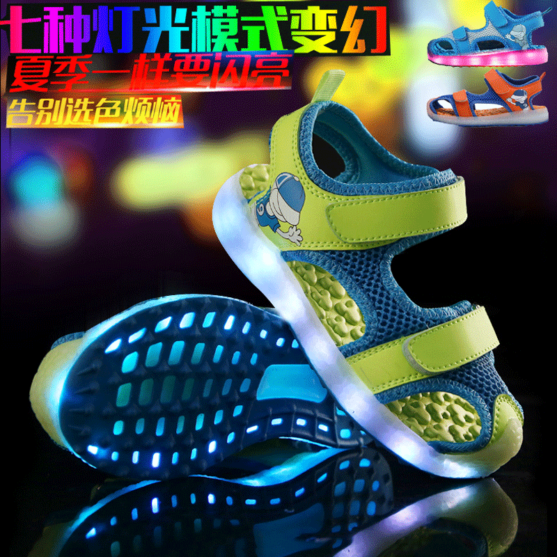 童鞋夏季發光涼鞋兒童亮燈沙灘鞋男女USB充電LED透氣爆款批發一件批發・進口・工廠・代買・代購