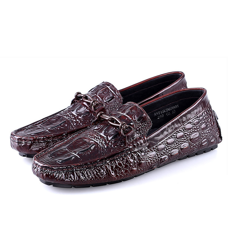 新品男式單鞋壓花鱷魚紋套腳平底日常工作穿真皮品質舒適工廠,批發,進口,代購