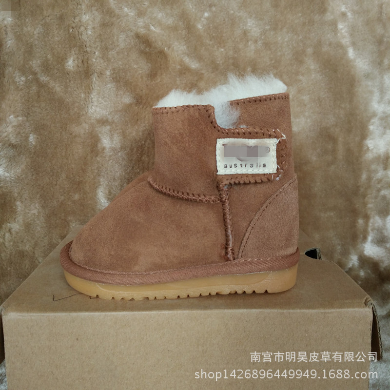 新款羊皮毛一體兒童雪靴男女寶寶棉鞋牛筋底防滑保暖秋冬季短靴批發・進口・工廠・代買・代購