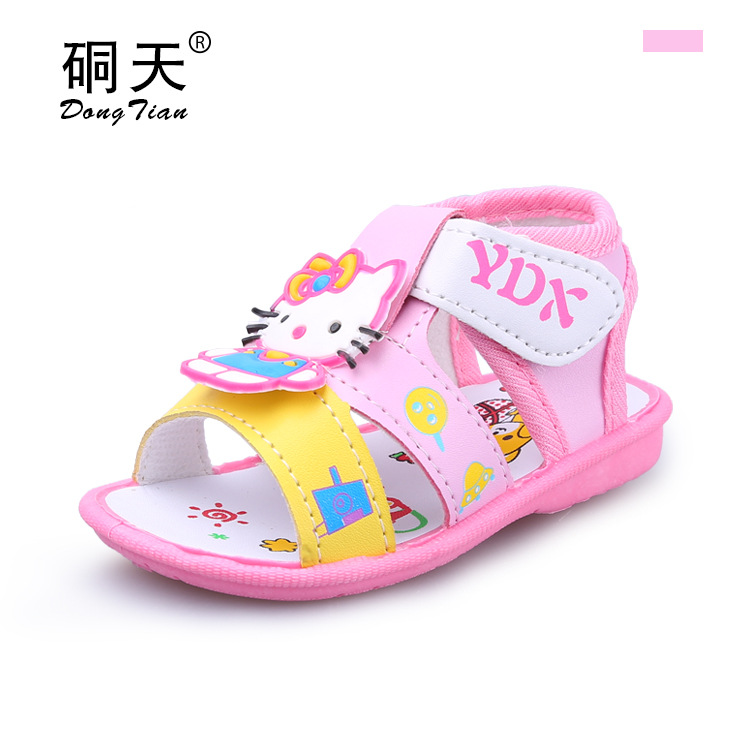 2016夏季新款韓版戶外兒童涼鞋卡通kitty貓兒童寶寶叫叫鞋女批發工廠,批發,進口,代購