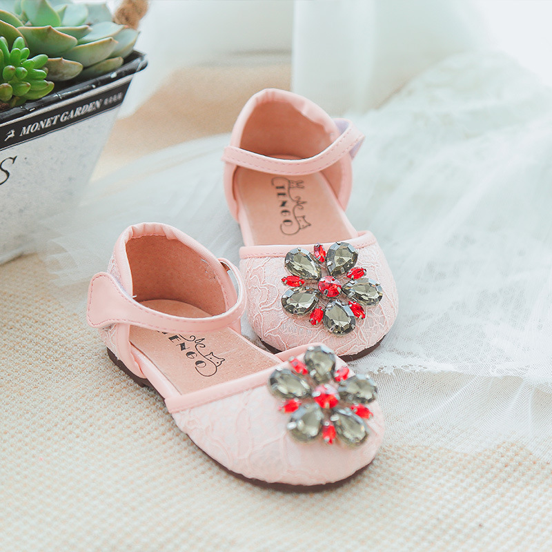 韓國版女童鞋水鉆花朵女寶單鞋蕾絲花邊包頭涼鞋超美款批發現貨批發・進口・工廠・代買・代購