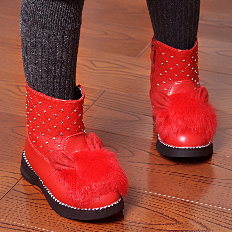 2015冬季韓版兒童棉鞋女童兔耳朵兔毛中筒靴子新款雪靴27-31碼批發・進口・工廠・代買・代購