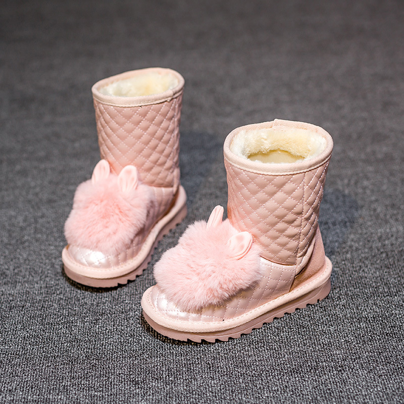 中小女童保暖雪靴2015冬款童鞋珠光大牌萌兔厚絨裡短靴子批發工廠,批發,進口,代購