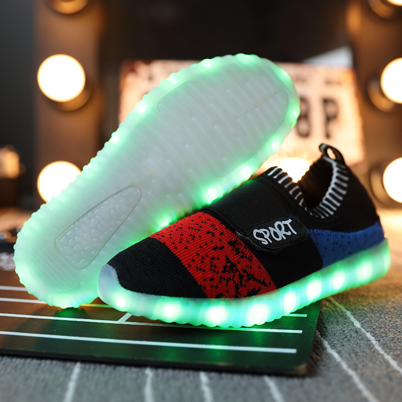 一件代發外貿新品USB發光鞋秋季椰子鞋兒童LED燈鞋男女童休閒網鞋批發・進口・工廠・代買・代購