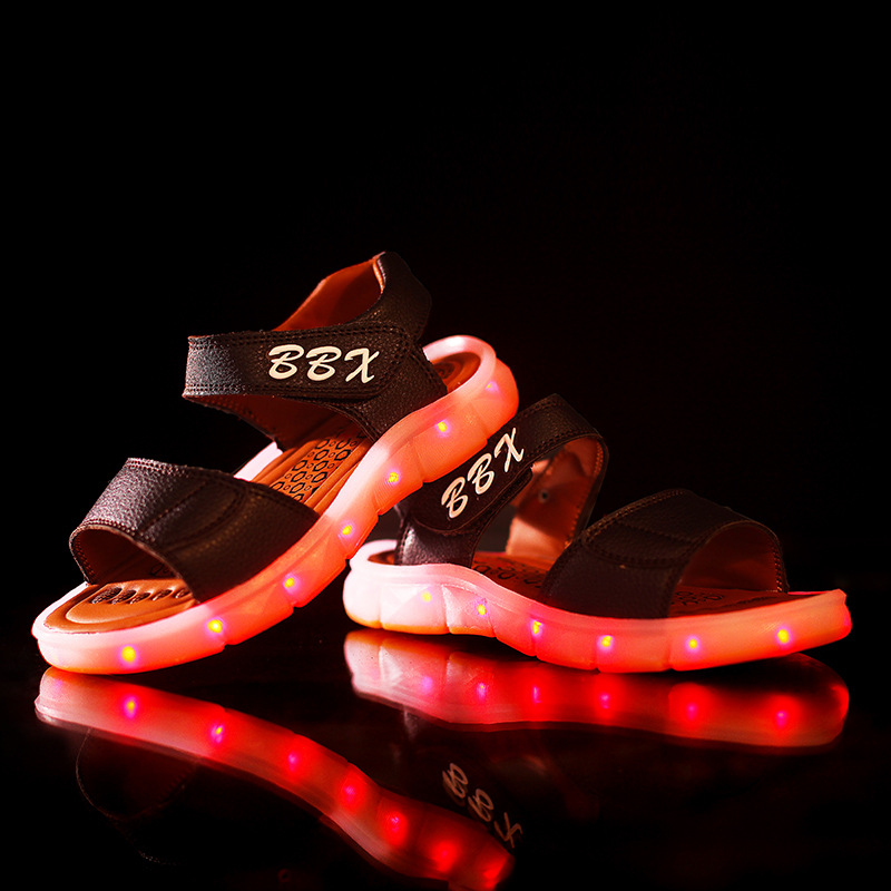 夏新品兒童發光涼鞋USB充電沙灘鞋LED童鞋涼鞋男女夜光燈鞋廠直批批發・進口・工廠・代買・代購