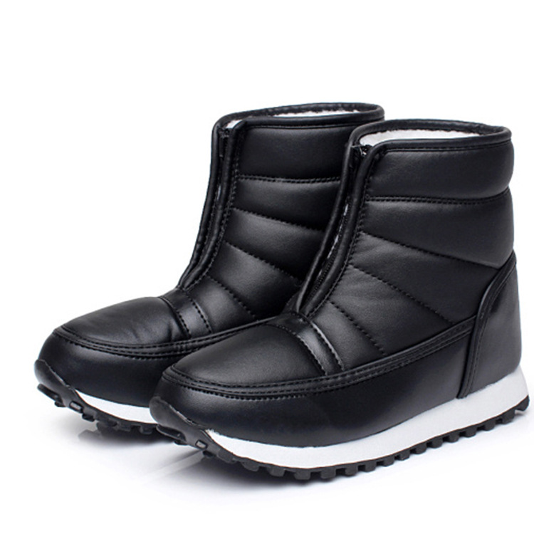 2016冬季新款老人低幫pu皮保暖防水雪靴內加絨帶拉鏈棉靴批發工廠,批發,進口,代購