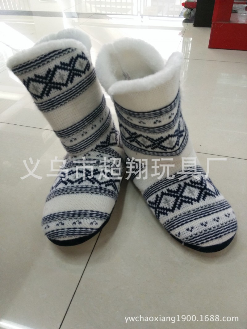 供應外貿室內條紋菱形TPR底高筒毛線雪靴加厚保暖加絨地板棉靴工廠,批發,進口,代購