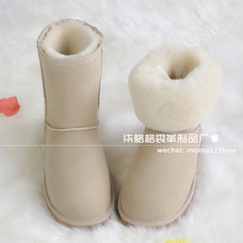 5825羊皮毛一體直筒雪靴冬季牛筋底磨砂中筒女靴子 一件代發批發・進口・工廠・代買・代購