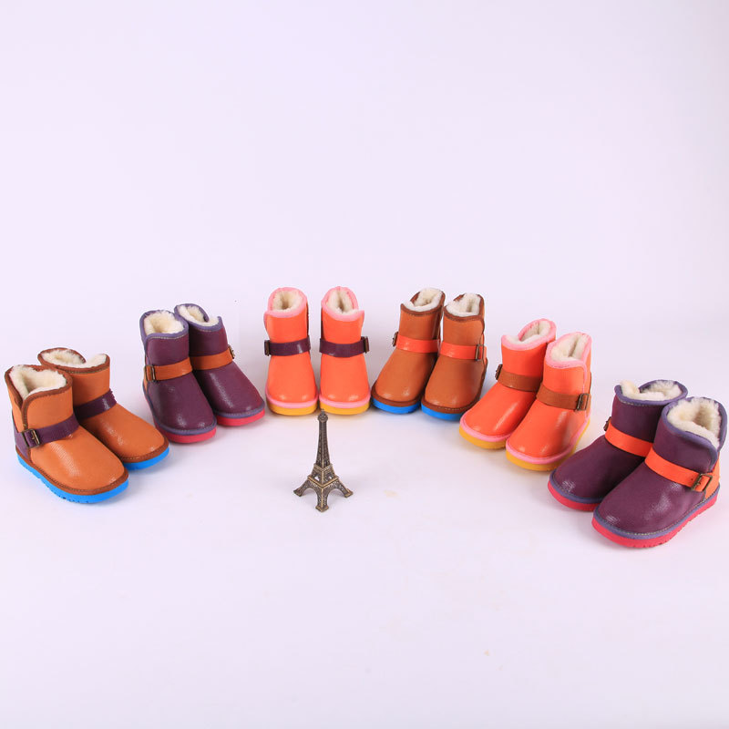 廠供兒童冬季保暖 亮麵蛇紋澳洲羊皮毛一體雪靴 男女款鞋子368a工廠,批發,進口,代購
