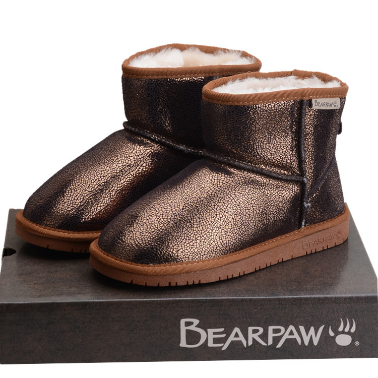 正品Bearpaw熊掌皮毛一體雪靴女短靴牛皮羊毛短筒男冬季情侶靴批發・進口・工廠・代買・代購