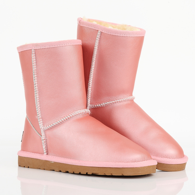 2015冬季新款中筒雪靴 皮毛一體 金屬色真皮女鞋 一件代發工廠,批發,進口,代購
