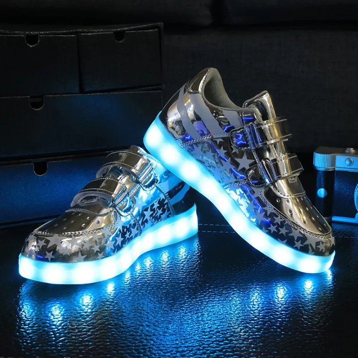 外貿兒童USB充電閃光燈七彩夜光鞋魔術貼男女童單鞋星星led發光鞋工廠,批發,進口,代購