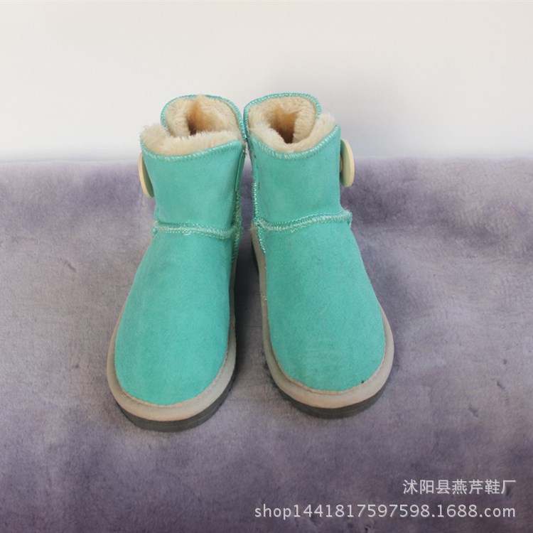 冬季新款真牛皮兒童防水雪靴紐扣親子款短筒男女3352雪靴工廠,批發,進口,代購