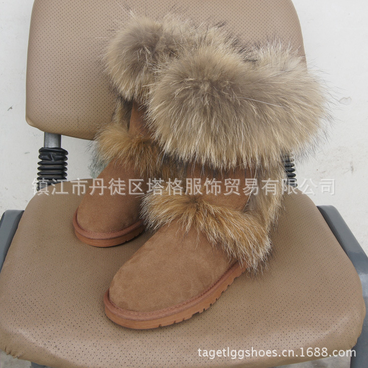 反季清倉 5825狐貍毛雪靴羊皮毛一體多色5854短靴中筒特價代發工廠,批發,進口,代購