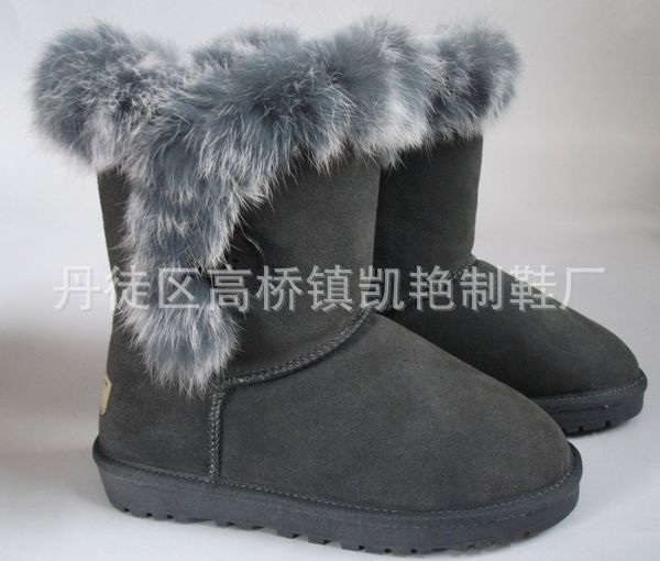 批發韓版時尚 可愛舒適牛皮兔毛灰色童鞋雪靴（圖）工廠,批發,進口,代購