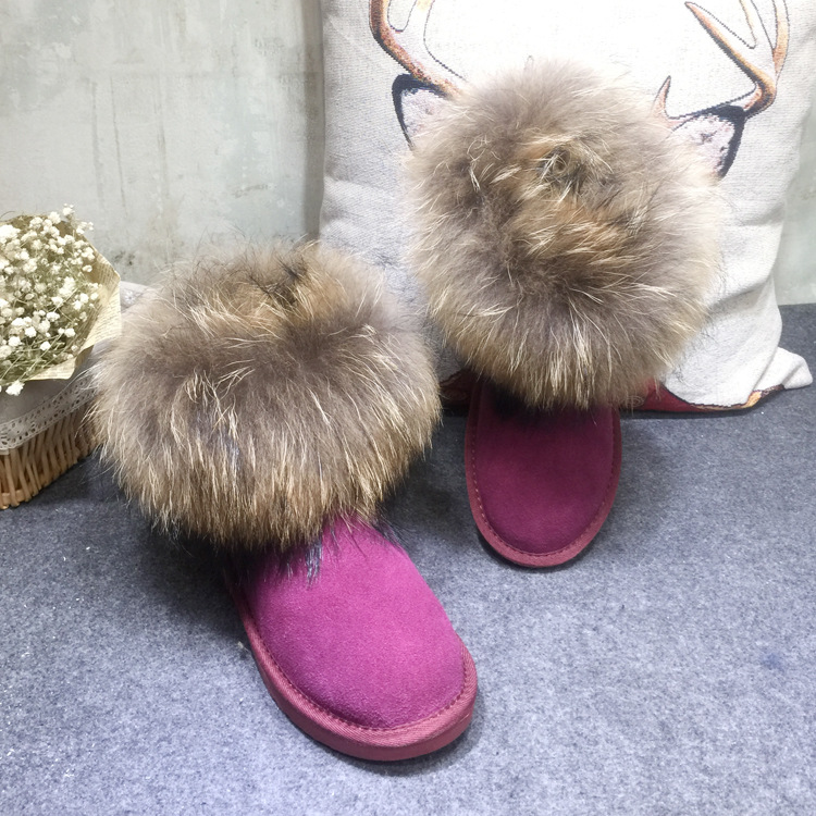 澳洲雪靴女牛皮5854狐貍毛低筒保暖女靴牛筋底廠傢批發一件代發工廠,批發,進口,代購