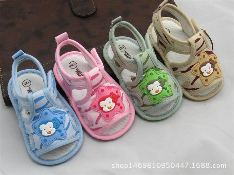 2016夏季新款0-3歲寶寶涼鞋透氣 棉佈防滑軟底嬰兒鞋子加厚膠片底工廠,批發,進口,代購