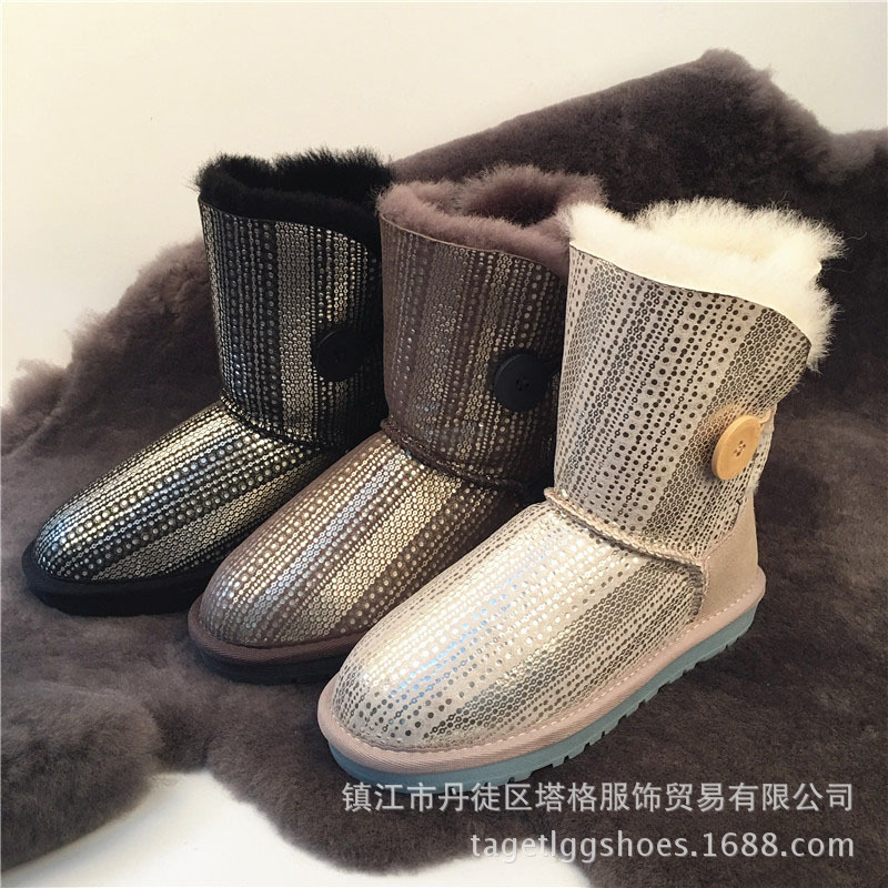 可親子中筒紐扣 5803羊皮毛一體雪靴亮片詩意城市女靴子廠傢工廠,批發,進口,代購