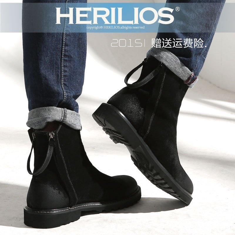 HERILIOS冬季男士英倫保暖雪靴潮流工裝毛裡馬丁皮靴工廠,批發,進口,代購