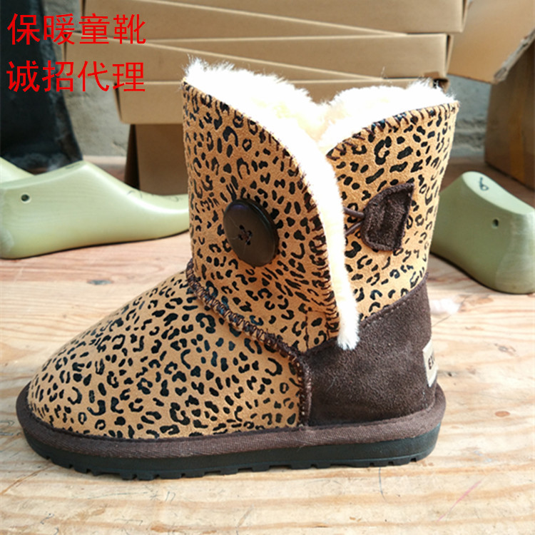 新款雪靴女兒童真皮中筒冬季男女童鞋防滑保暖搭扣棉鞋一件代發工廠,批發,進口,代購