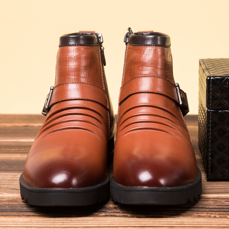 2015新款高幫皮鞋男 真皮商務高檔男鞋 英倫正裝單鞋歐版側拉鏈工廠,批發,進口,代購