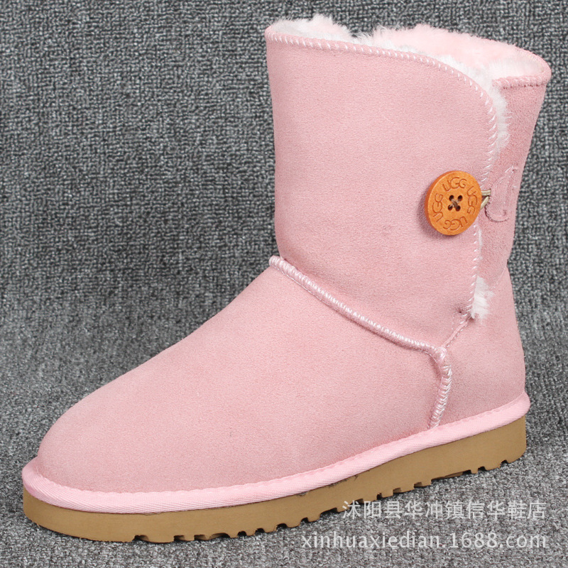 雪靴5803中筒一顆扣 牛筋底平底牛皮保暖大碼冬靴子特價清倉鞋工廠,批發,進口,代購